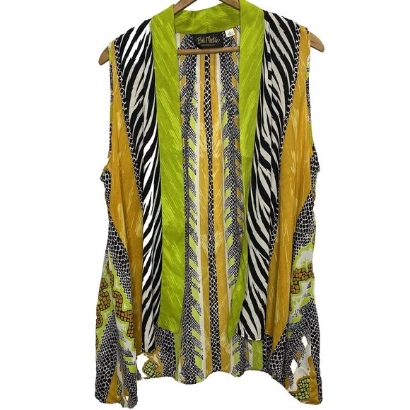 Vtg BOB MACKIE Wearable Art Open Front Blouse Sleeveless Bold 80s Womens L Green - Picture 1 of 8